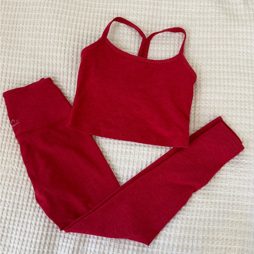 Beyond Yoga Red Seamless Crop Tank & Leggings Set